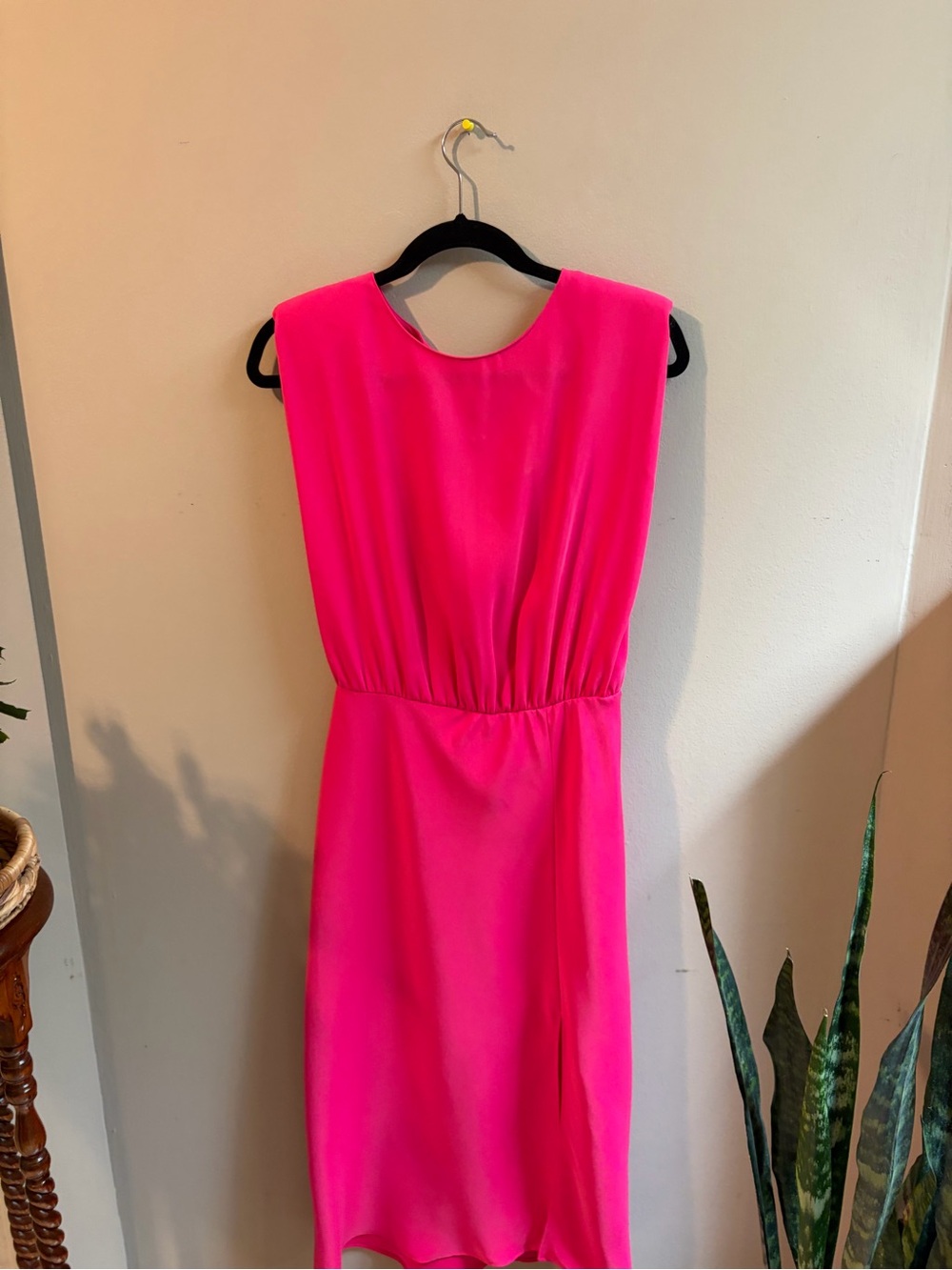 AKA New York Bright Hot Pink Sleeveless Midi Dress